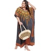 image:imageGypsie Blu Womens Plus Size Printed Caftan Maxi Dress Beach Cover Up Summer Dress VNeck Kimono Sleeve Lounge WearCharcoal Gray