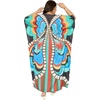 image:imageGypsie Blu Womens Plus Size Printed Caftan Maxi Dress Beach Cover Up Summer Dress VNeck Kimono Sleeve Lounge WearCyan