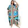 image:imageGypsie Blu Womens Plus Size Printed Caftan Maxi Dress Beach Cover Up Summer Dress VNeck Kimono Sleeve Lounge WearCyan