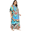 image:imageGypsie Blu Womens Plus Size Printed Caftan Maxi Dress Beach Cover Up Summer Dress VNeck Kimono Sleeve Lounge WearCyan