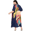 image:imageGypsie Blu Womens Plus Size Printed Caftan Maxi Dress Beach Cover Up Summer Dress VNeck Kimono Sleeve Lounge WearDeep Navy Blue