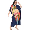 image:imageGypsie Blu Womens Plus Size Printed Caftan Maxi Dress Beach Cover Up Summer Dress VNeck Kimono Sleeve Lounge WearDeep Navy Blue