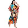 image:imageGypsie Blu Womens Plus Size Printed Caftan Maxi Dress Beach Cover Up Summer Dress VNeck Kimono Sleeve Lounge WearMustard Yellow  Brick Red