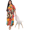 image:imageGypsie Blu Womens Plus Size Printed Caftan Maxi Dress Beach Cover Up Summer Dress VNeck Kimono Sleeve Lounge WearMustard Yellow  Brick Red