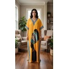 image:imageGypsie Blu Womens Plus Size Printed Caftan Maxi Dress Beach Cover Up Summer Dress VNeck Kimono Sleeve Lounge WearMustard Yellow Lady