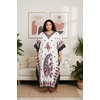 image:imageGypsie Blu Womens Plus Size Printed Caftan Maxi Dress Beach Cover Up Summer Dress VNeck Kimono Sleeve Lounge WearOffwhite