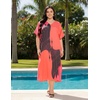 image:imageGypsie Blu Womens Plus Size Printed Caftan Maxi Dress Beach Cover Up Summer Dress VNeck Kimono Sleeve Lounge WearTangerinered