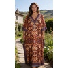 image:imageGypsie Blu Womens Plus Size Printed Caftan Maxi Dress Beach Cover Up Summer Dress VNeck Kimono Sleeve Lounge WearWarm Burnt Orange