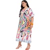 image:imageGypsie Blu Womens Plus Size Printed Caftan Maxi Dress Beach Cover Up Summer Dress VNeck Kimono Sleeve Lounge WearWhite Abstract