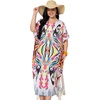 image:imageGypsie Blu Womens Plus Size Printed Caftan Maxi Dress Beach Cover Up Summer Dress VNeck Kimono Sleeve Lounge WearWhite Abstract