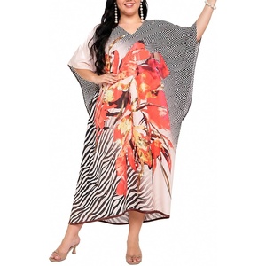 image:imageGypsie Blu Caftans for Women Plus Size Polyester Maxi Beach Dresses Bathing Suit Long Kaftan Swimsuit Coverup House DressBlack  White Animal