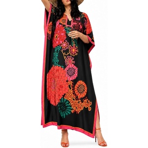 image:imageGypsie Blu Caftans for Women Plus Size Polyester Maxi Beach Dresses Bathing Suit Long Kaftan Swimsuit Coverup House DressBlack Floral Kaftan