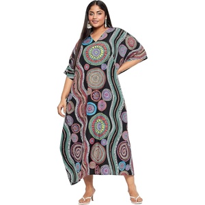 image:imageGypsie Blu Caftans for Women Plus Size Polyester Maxi Beach Dresses Bathing Suit Long Kaftan Swimsuit Coverup House DressBlack Mandala Print