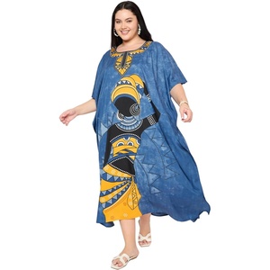 image:imageGypsie Blu Caftans for Women Plus Size Polyester Maxi Beach Dresses Bathing Suit Long Kaftan Swimsuit Coverup House DressBlue