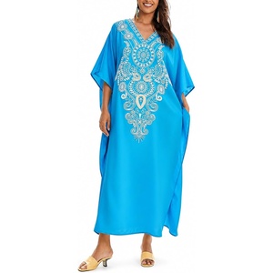 image:imageGypsie Blu Caftans for Women Plus Size Polyester Maxi Beach Dresses Bathing Suit Long Kaftan Swimsuit Coverup House DressBright Turquoise Blue