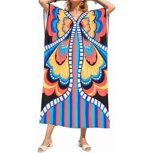 image:imageGypsie Blu Caftans for Women Plus Size Polyester Maxi Beach Dresses Bathing Suit Long Kaftan Swimsuit Coverup House DressPeach  Blue