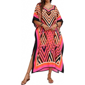image:imageGypsie Blu Caftans for Women Plus Size Polyester Maxi Beach Dresses Bathing Suit Long Kaftan Swimsuit Coverup House DressPink  Black