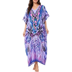 image:imageGypsie Blu Caftans for Women Plus Size Polyester Maxi Beach Dresses Bathing Suit Long Kaftan Swimsuit Coverup House DressPurple