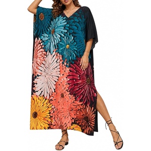 image:imageGypsie Blu Caftans for Women Plus Size Polyester Maxi Beach Dresses Bathing Suit Long Kaftan Swimsuit Coverup House DressTeal Blue  Coral Peach