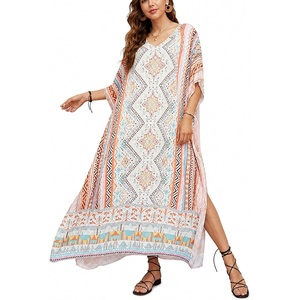 image:imageGypsie Blu Caftans for Women Plus Size Polyester Maxi Beach Dresses Bathing Suit Long Kaftan Swimsuit Coverup House DressWhite  Orange