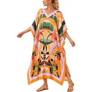 image:imageGypsie Blu Womens Plus Size Printed Caftan Maxi Dress Beach Cover Up Summer Dress VNeck Kimono Sleeve Lounge WearLight Blush Pink