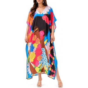 image:imageGypsie Blu Womens Plus Size Printed Caftan Maxi Dress Beach Cover Up Summer Dress VNeck Kimono Sleeve Lounge WearMulticolour Lady Print