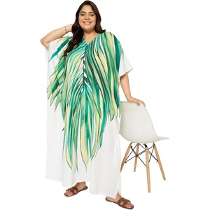 image:imageGypsie Blu Womens Plus Size Printed Caftan Maxi Dress Beach Cover Up Summer Dress VNeck Kimono Sleeve Lounge WearPure White