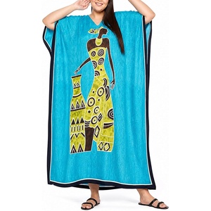 image:imageGypsie Blu Womens Plus Size Printed Caftan Maxi Dress Beach Cover Up Summer Dress VNeck Kimono Sleeve Lounge WearTurquoise Lady Tribal