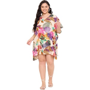 image:imageGypsie Blu Women Plus Size Short Caftan Dress Stylish Polyester Beach Cover Up Tunic Top Dresses for Summer WearBeige