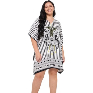 image:imageGypsie Blu Women Plus Size Short Caftan Dress Stylish Polyester Beach Cover Up Tunic Top Dresses for Summer WearBlack and White