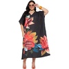 image:imageGypsie Blu Women Plus Size Kaftan Dress Beach Cover Up Maxi Dresses for Women VNeck Kimono Sleeve 1X3XBlack Floral