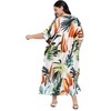 image:imageGypsie Blu Women Plus Size Kaftan Dress Beach Cover Up Maxi Dresses for Women VNeck Kimono Sleeve 1X3XWhite Tropical Leaf