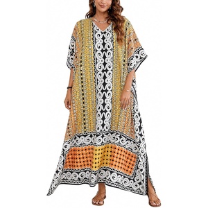 image:imageGypsie Blu Women Plus Size Kaftan Dress Beach Cover Up Maxi Dresses for Women VNeck Kimono Sleeve 1X3XBrown  Grey