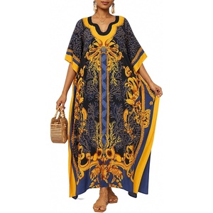 image:imageGypsie Blu Women Plus Size Kaftan Dress Beach Cover Up Maxi Dresses for Women VNeck Kimono Sleeve 1X3XDeep Navy Blue