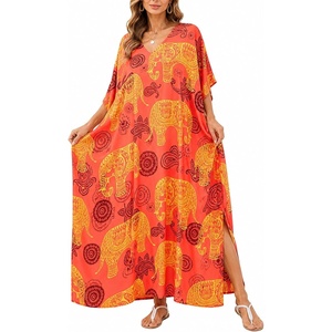 image:imageGypsie Blu Women Plus Size Kaftan Dress Beach Cover Up Maxi Dresses for Women VNeck Kimono Sleeve 1X3XOrange