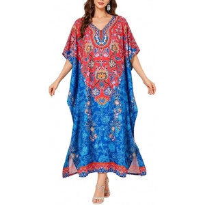 image:imageGypsie Blu Women Plus Size Kaftan Dress Beach Cover Up Maxi Dresses for Women VNeck Kimono Sleeve 1X3XRed  Blue