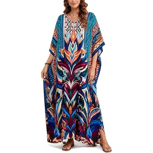 image:imageGypsie Blu Women Plus Size Kaftan Dress Beach Cover Up Maxi Dresses for Women VNeck Kimono Sleeve 1X3XRoyal Blue Floral Print
