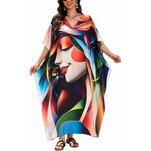image:imageGypsie Blu Women Plus Size Kaftan Dress Beach Cover Up Maxi Dresses for Women VNeck Kimono Sleeve 1X3XSoft Beige