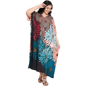 image:imageGypsie Blu Women Plus Size Kaftan Dress Beach Cover Up Maxi Dresses for Women VNeck Kimono Sleeve 1X3XTeal Blue  Rust Brown