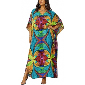 image:imageGypsie Blu Women Plus Size Kaftan Dress Beach Cover Up Maxi Dresses for Women VNeck Kimono Sleeve 1X3XTurquoise