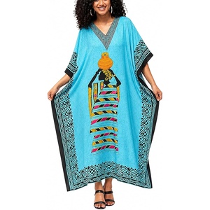 image:imageGypsie Blu Women Plus Size Kaftan Dress Beach Cover Up Maxi Dresses for Women VNeck Kimono Sleeve 1X3XTurquoise Blue