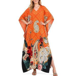 image:imageGypsie Blu Women Plus Size Kaftan Dress Beach Cover Up Maxi Dresses for Women VNeck Kimono Sleeve 1X3XVibrant Orange