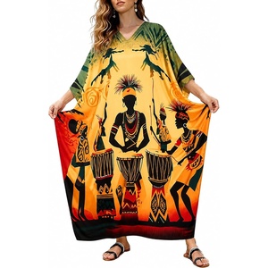 image:imageGypsie Blu Women Plus Size Kaftan Dress Beach Cover Up Maxi Dresses for Women VNeck Kimono Sleeve 1X3XYellow  Orange
