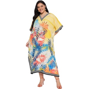 image:imageGypsie Blu Women Plus Size Kaftan Dress Beach Cover Up Maxi Dresses for Women VNeck Kimono Sleeve 1X3XYellow