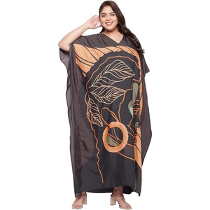 image:imageGypsie Blu Caftan Dresses for Women Polyester Plus Size Moo Moos Bathing Suit Cover Up Kaftan BeachDress Resort Lounge OutfitBlack Leaf Print Caftan