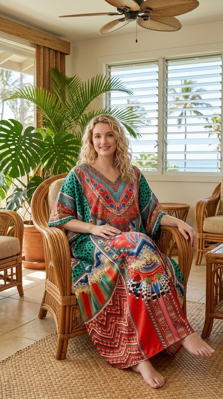 image:imageGypsie Blu Caftan Dress for Women Satin Silk Printed Plus Size  Moo Moo Dress Kimono Sleeve Maxi Gown PartiesMulticolor Patchwork