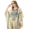 image:imageGypsie Blu Caftan Dress for Women Satin Silk Printed Plus Size  Moo Moo Dress Kimono Sleeve Maxi Gown PartiesLight Beige Tribal