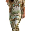 image:imageGypsie Blu Caftan Dress for Women Satin Silk Printed Plus Size  Moo Moo Dress Kimono Sleeve Maxi Gown PartiesOlive Green  Brown