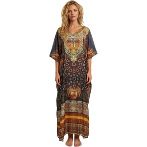 image:imageGypsie Blu Caftan Dress for Women Satin Silk Printed Plus Size  Moo Moo Dress Kimono Sleeve Maxi Gown PartiesDeep Brown