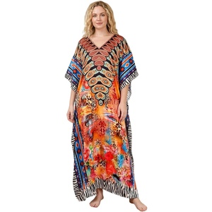 image:imageGypsie Blu Caftan Dress for Women Satin Silk Printed Plus Size  Moo Moo Dress Kimono Sleeve Maxi Gown PartiesMulticolor Tribal